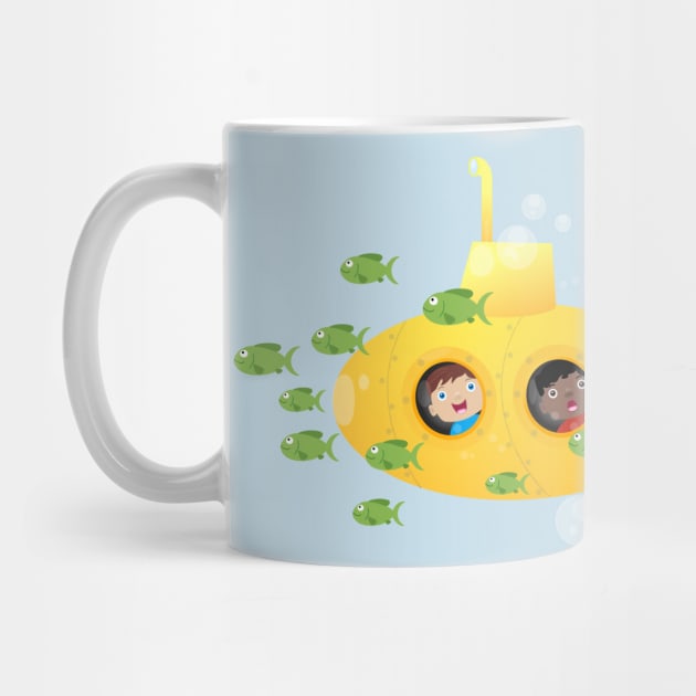 Cute yellow submarine fish cartoon illustration by FrogFactory